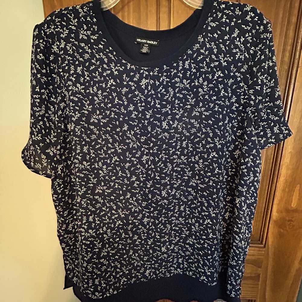 Hilary Radley Navy and White Patterned Tee